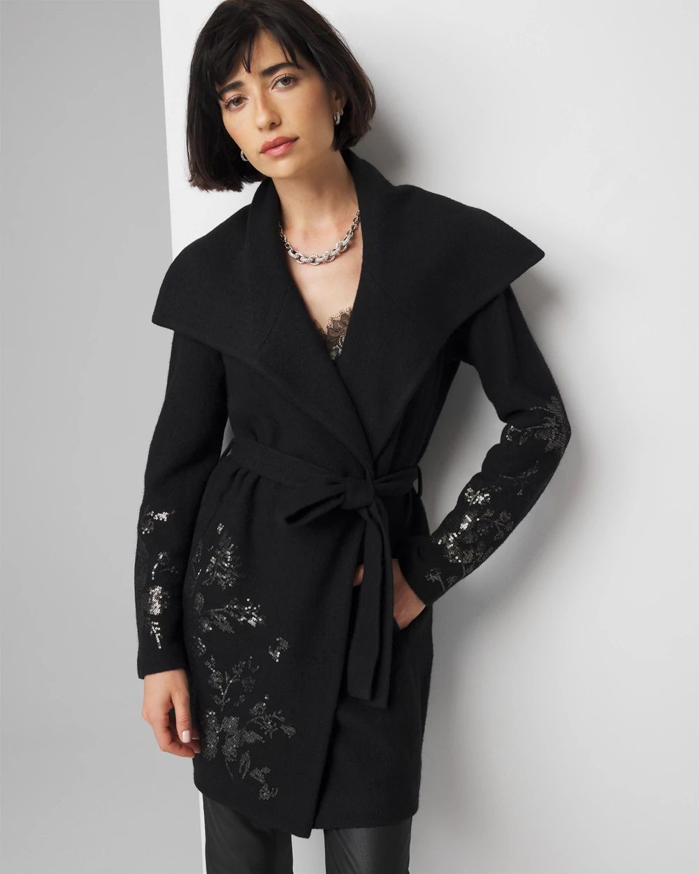 Embellished Sweater Coat White House Black Market